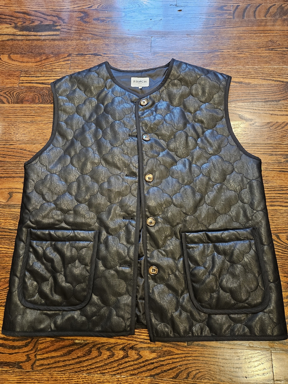 FRNCH Black Quilted Faux-Leather Vest By Anthropologie